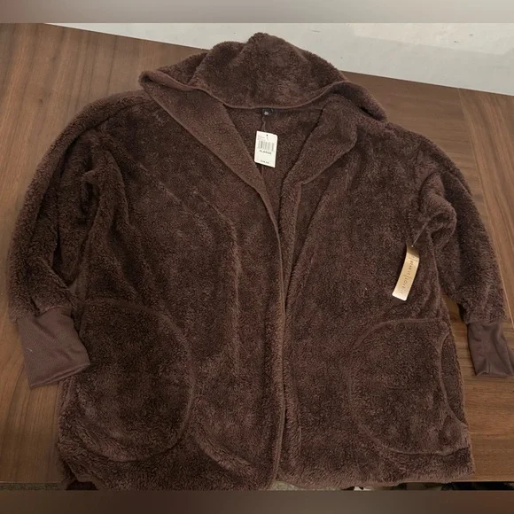 Almost Famous Cozy sherpa open front Cardigan Sweater brown size XL - Picture 3 of 5